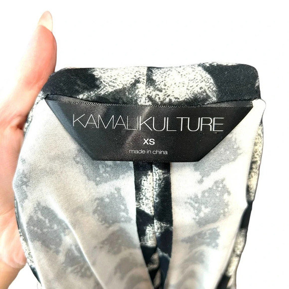 KAMALIKULTURE by Norma Kamali Black Grey Printed Faux Wrap Dress Size XS - Picture 7 of 9